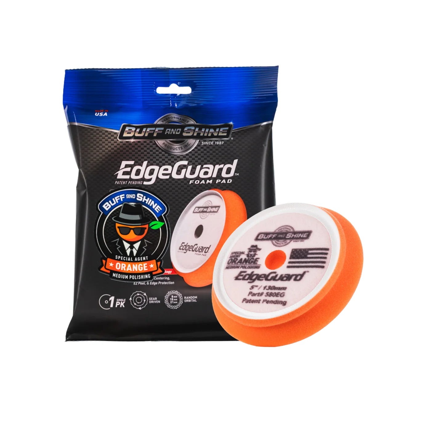Buff and Shine 580EG EDGEGUARD 5" ORANGE FOAM MEDIUM POLISHING