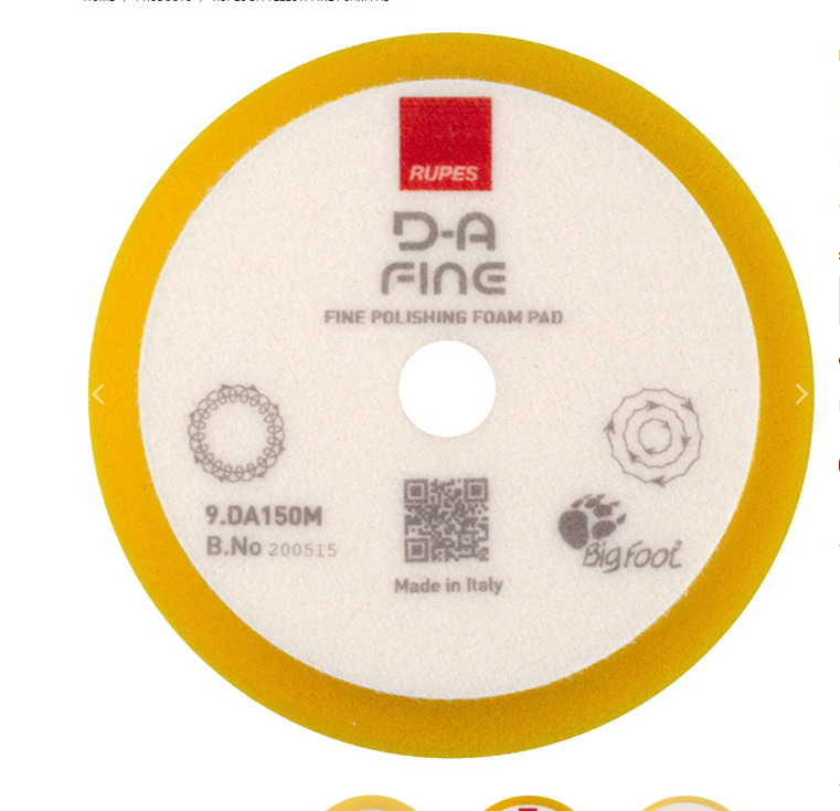 Rupes - 6" D-A FINE High Performance Fine Polishing Foam Pad Yellow