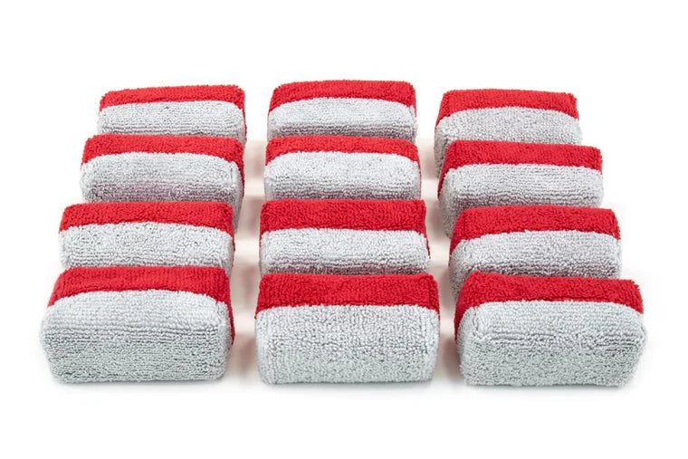 Mini [Saver Applicator Terry] Microfiber Coating Applicator Sponge with Plastic Barrier - 12 pack(RED)