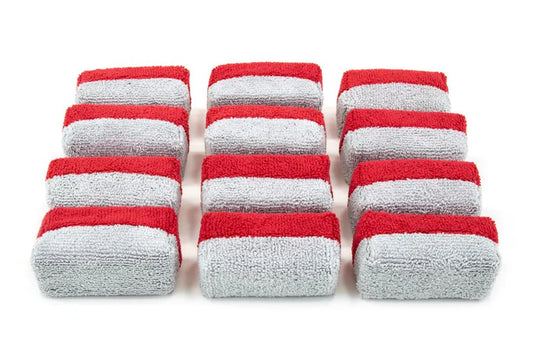 Mini [Saver Applicator Terry] Microfiber Coating Applicator Sponge with Plastic Barrier - 12 pack(RED)