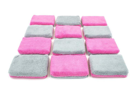 Thin [Saver Applicator Terry] Microfiber Coating Applicator Sponge with Plastic Barrier - 12 pack (PINK)